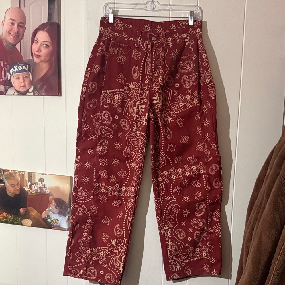 Red Paisley Print Pants